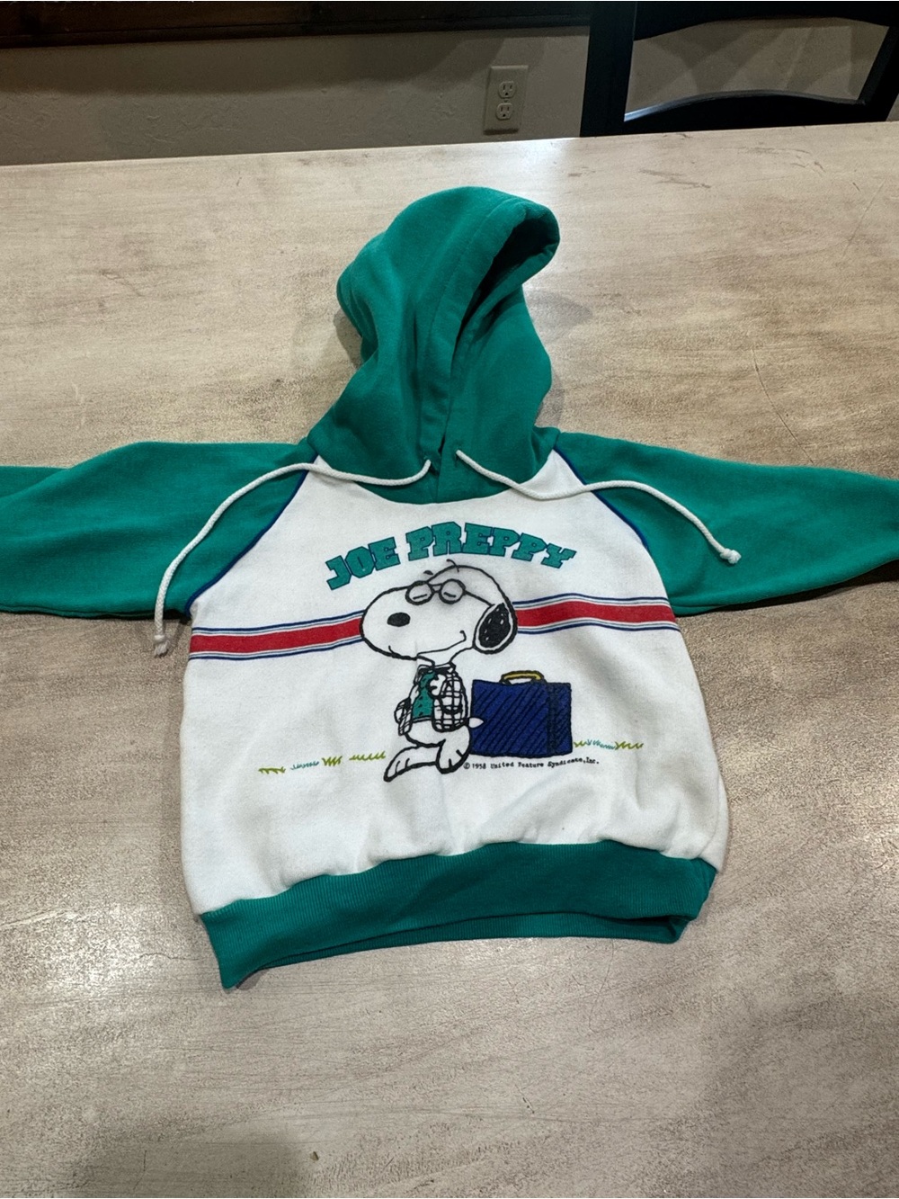 80s Joe Preppy Snoopy Graphic Hoodie in Green and White Boys 24 months